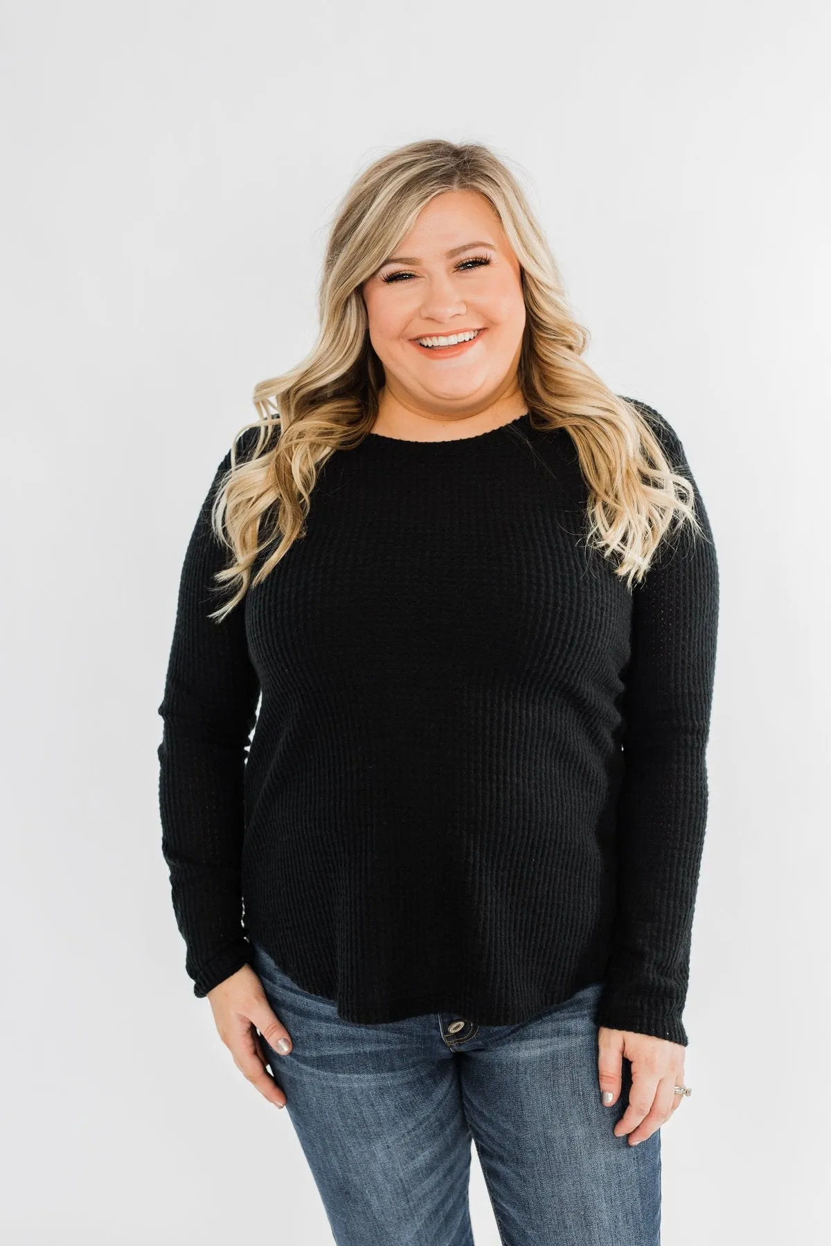 Be With You Waffle Knit Top- Black