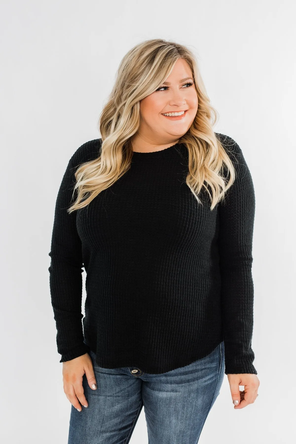 Be With You Waffle Knit Top- Black