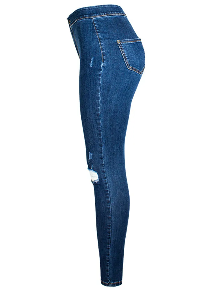 Campus Style Slim Fit Stretchy Ripped Casual Denim Jeans for Women