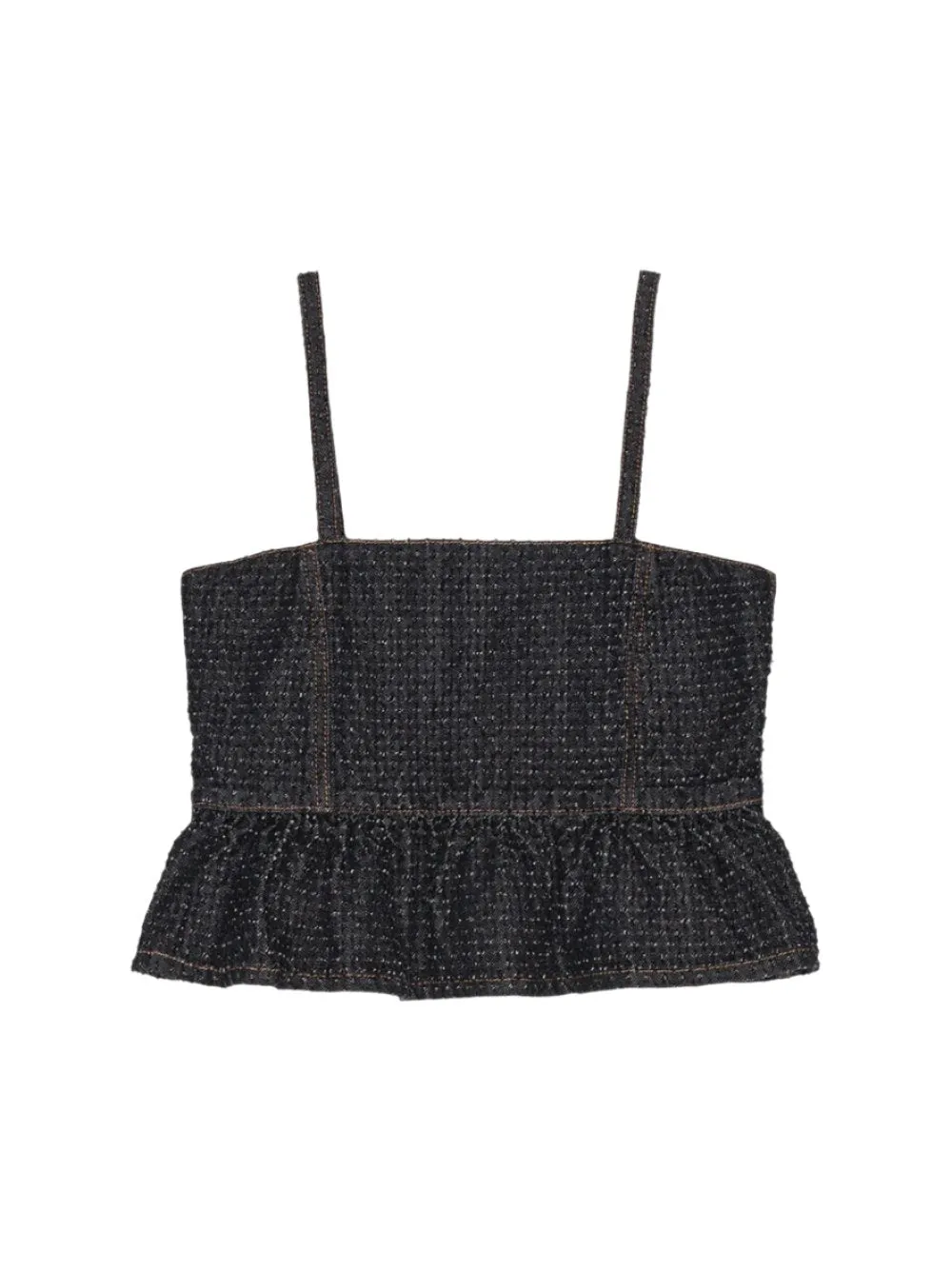 Ganni Fluffy Denim Strap Top in Black