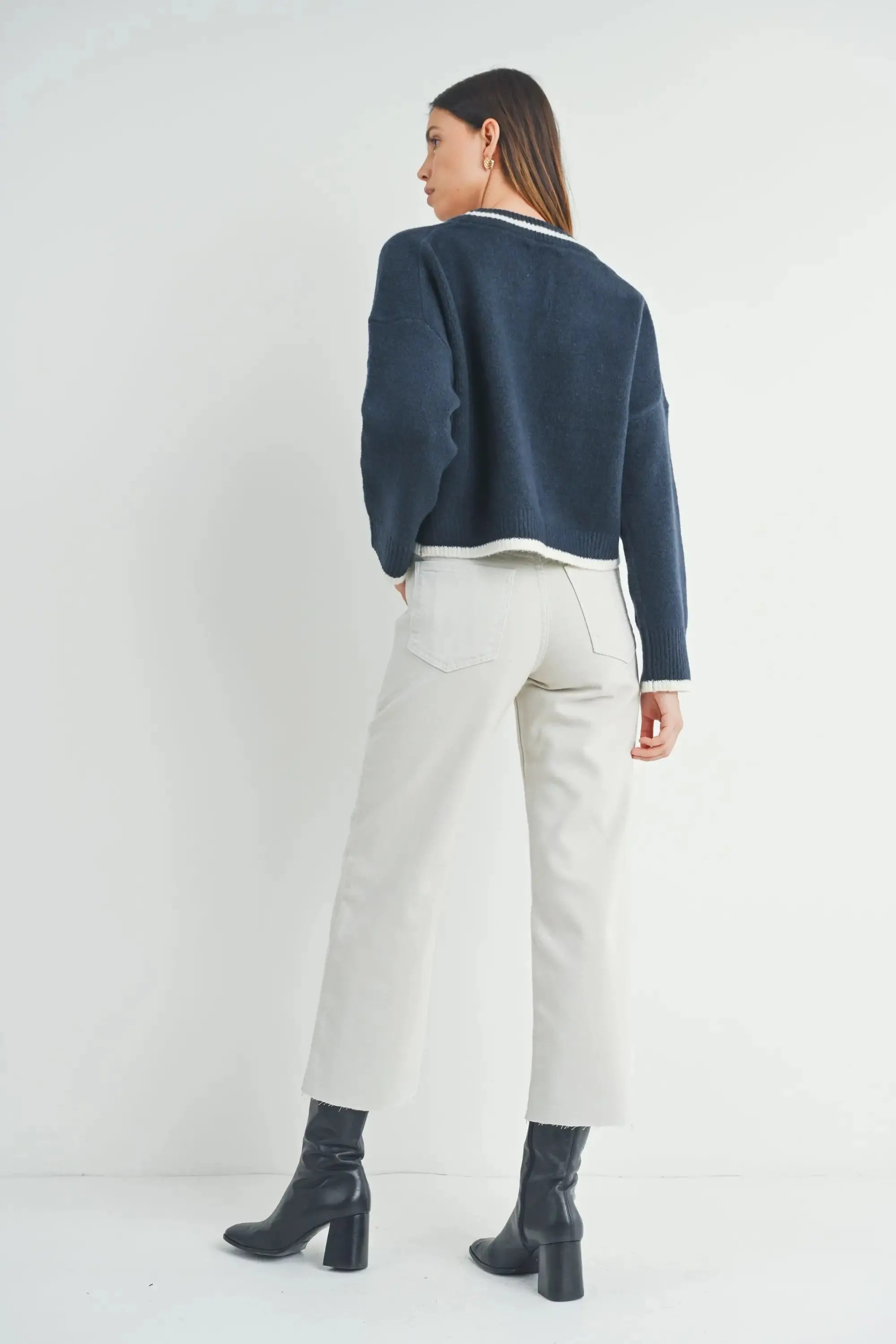 NAUTICAL HIGH RISE WIDE LEG DENIM JEANS