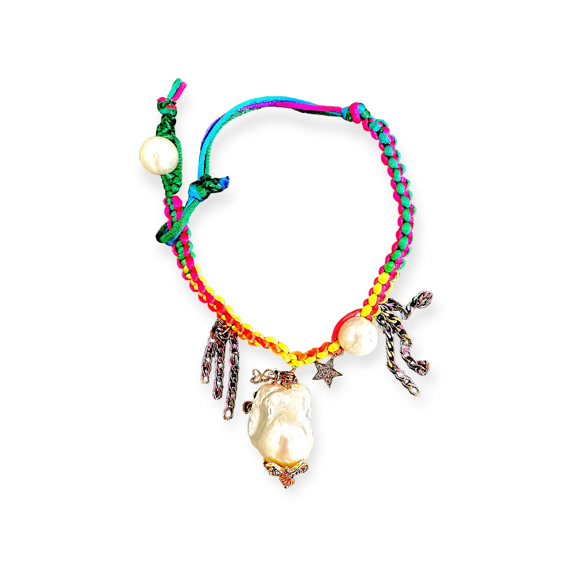 NEON TROPICAL RAINBOW STAR BAROQUE PEARL SILK ROCKSTAR ANKLET